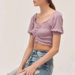 UO Shay Cinched Puff Sleeve Cropped Top